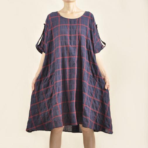 Grid plus size sundress cotton dress oversize - Omychic