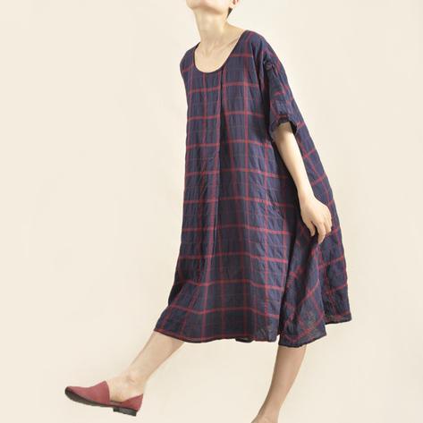 Grid plus size sundress cotton dress oversize - Omychic