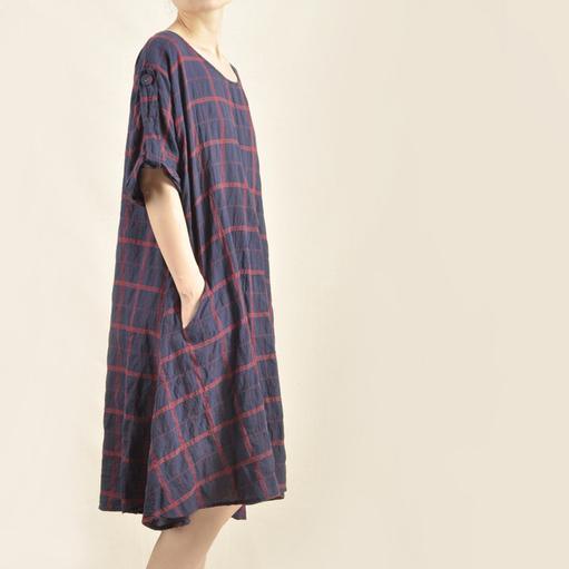 Grid plus size sundress cotton dress oversize - Omychic