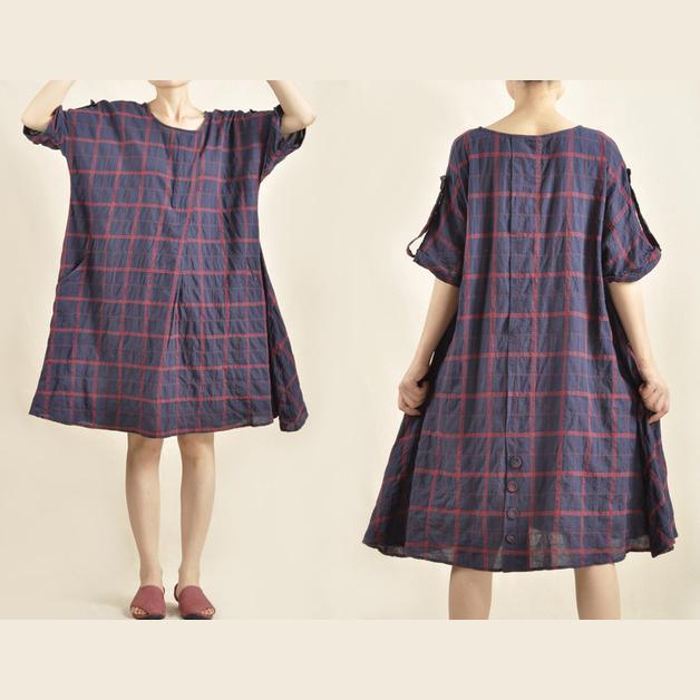 Grid plus size sundress cotton dress oversize - Omychic