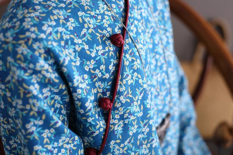Women Loose Printed Stand Collar Dress Ladies Vintage Print Fleece Dresses Female 2020 Autumn Winter Dress - Omychic