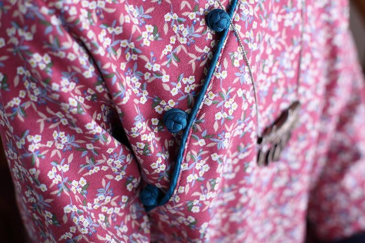 Women Loose Printed Stand Collar Dress Ladies Vintage Print Fleece Dresses Female 2020 Autumn Winter Dress - Omychic