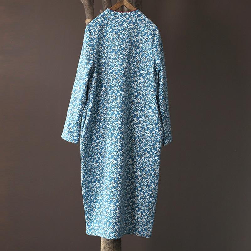 Women Loose Printed Stand Collar Dress Ladies Vintage Print Fleece Dresses Female 2020 Autumn Winter Dress - Omychic