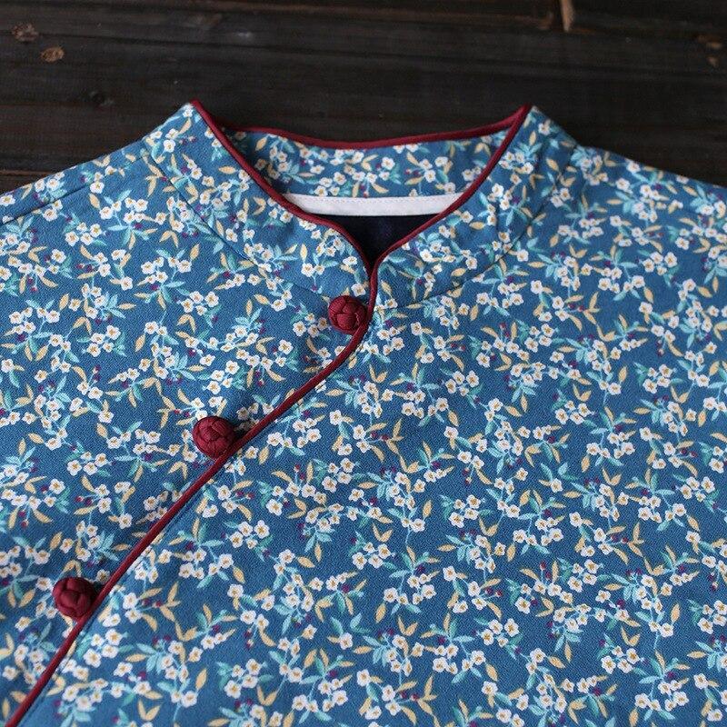 Women Loose Printed Stand Collar Dress Ladies Vintage Print Fleece Dresses Female 2020 Autumn Winter Dress - Omychic