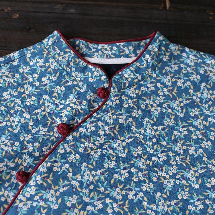 Women Loose Printed Stand Collar Dress Ladies Vintage Print Fleece Dresses Female 2020 Autumn Winter Dress - Omychic