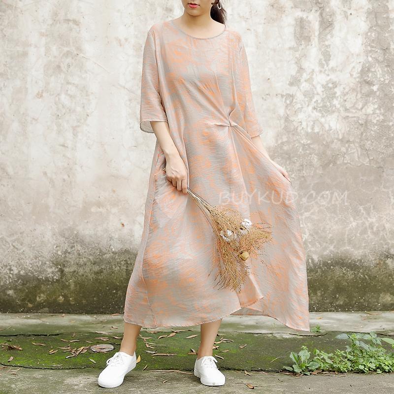 Half Sleeve Pockets Summer Casual Two-piece Long Dress - Omychic