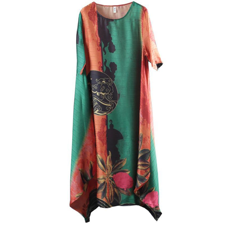 Half Sleeve Round Neck Loose Printed Dress - Omychic