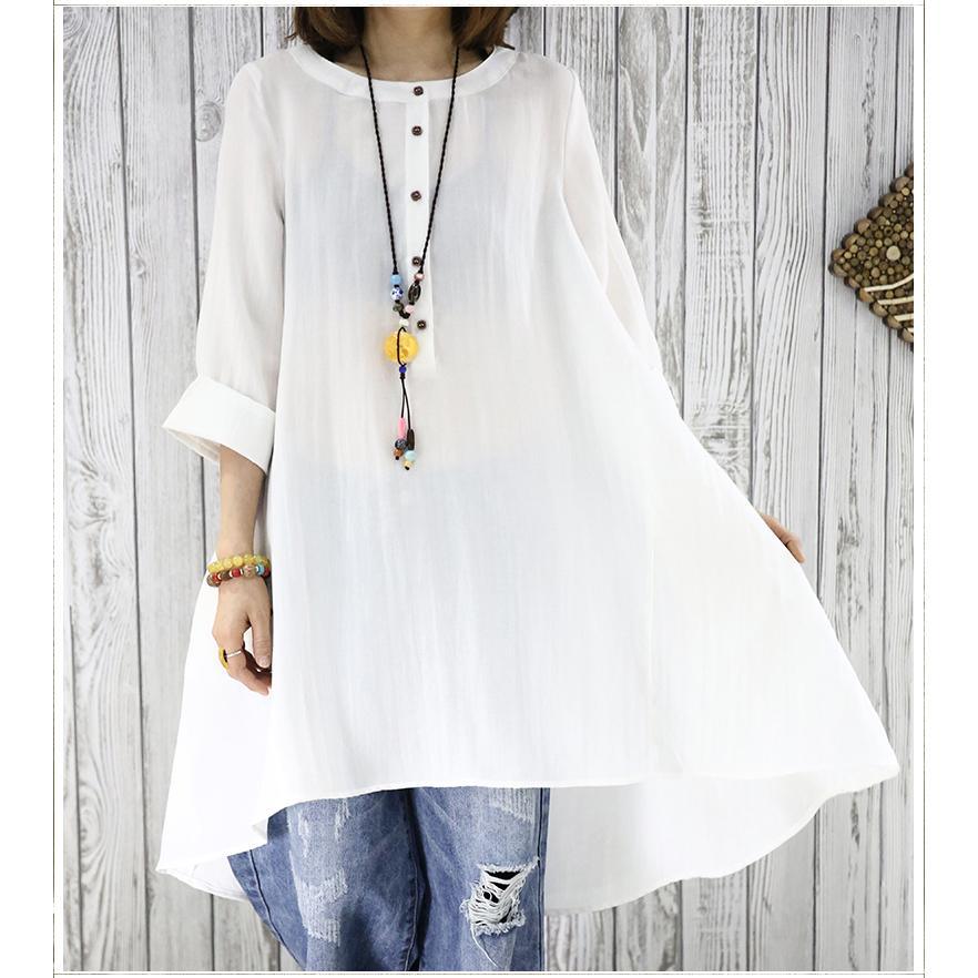 Half sleeve white flowy sundress cotton blouse women shirt top - Omychic