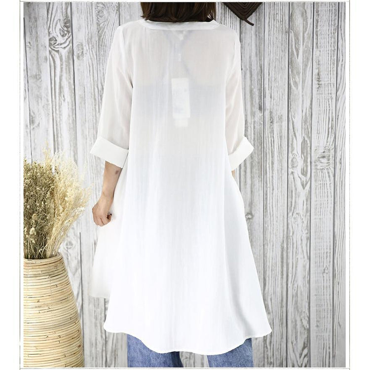Half sleeve white flowy sundress cotton blouse women shirt top - Omychic