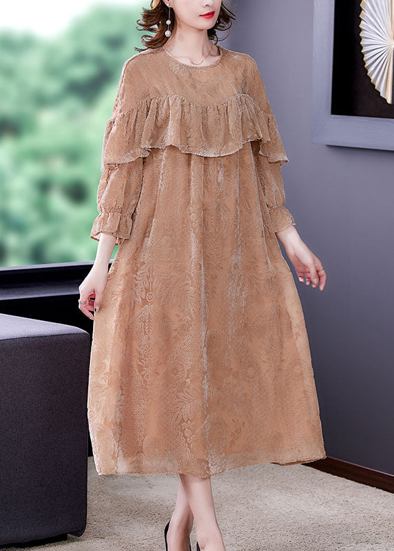 Handmade Apricot Jacquard Velour Vacation Dresses Spring