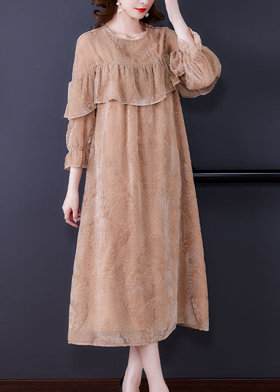 Handmade Apricot Jacquard Velour Vacation Dresses Spring