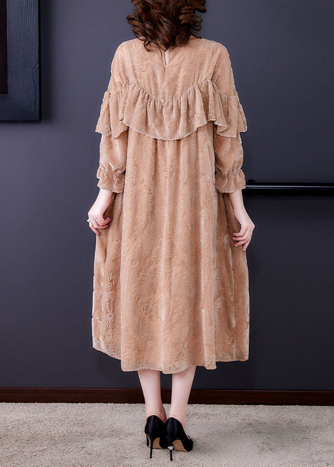 Handmade Apricot Jacquard Velour Vacation Dresses Spring