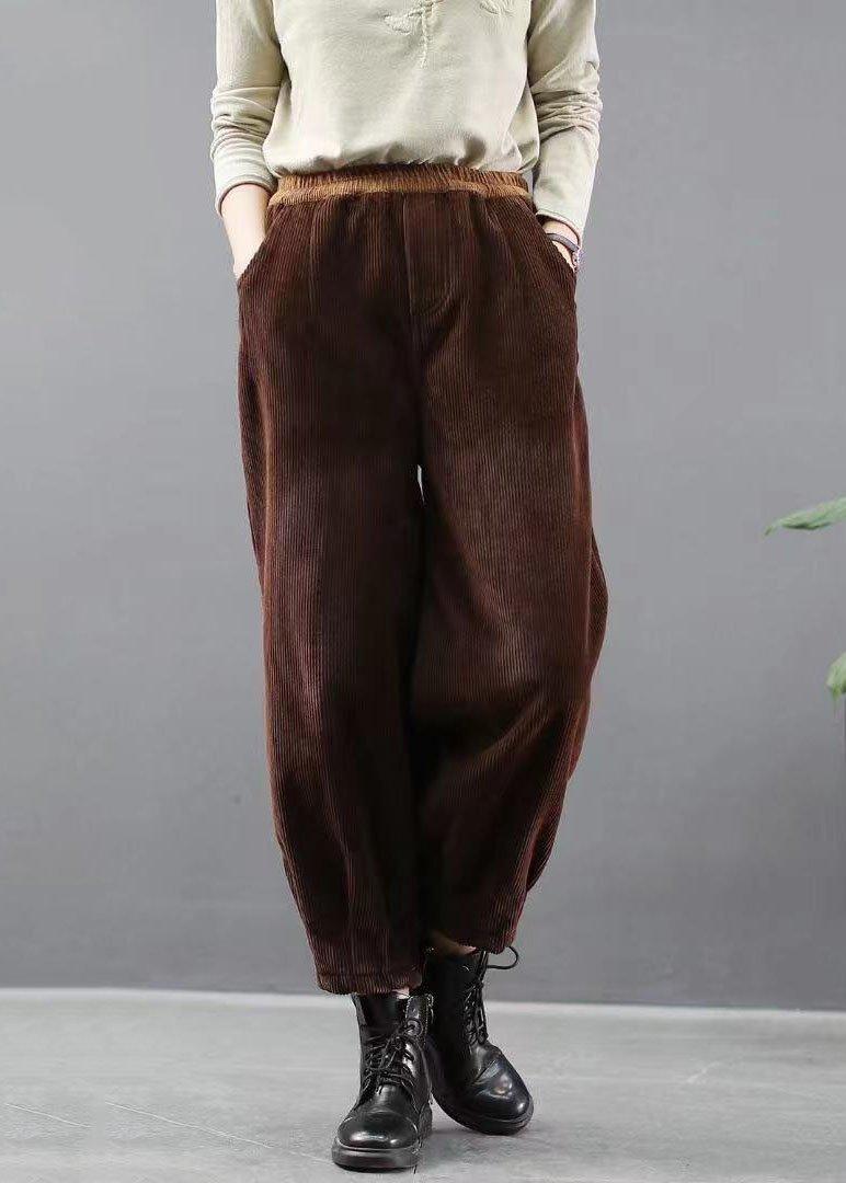 Handmade Black Casual Pockets Thick Harem Fall Pants - Omychic