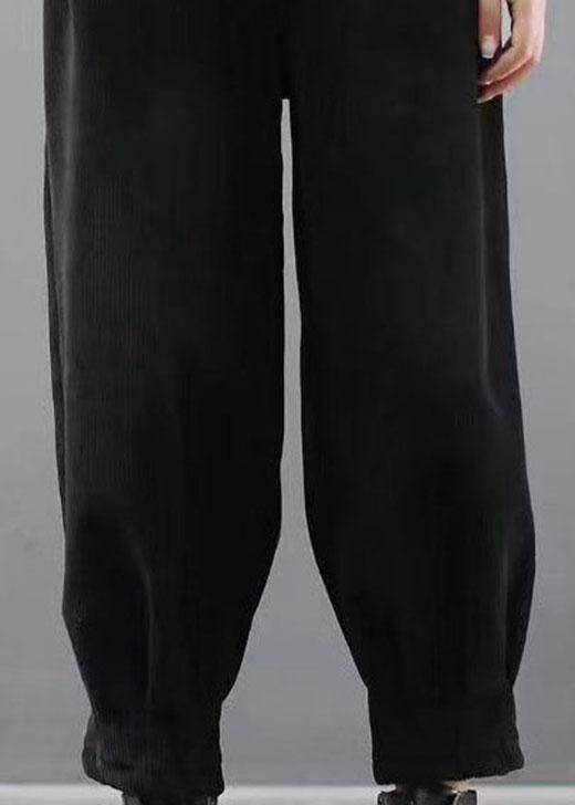 Handmade Black Casual Pockets Thick Harem Fall Pants - Omychic
