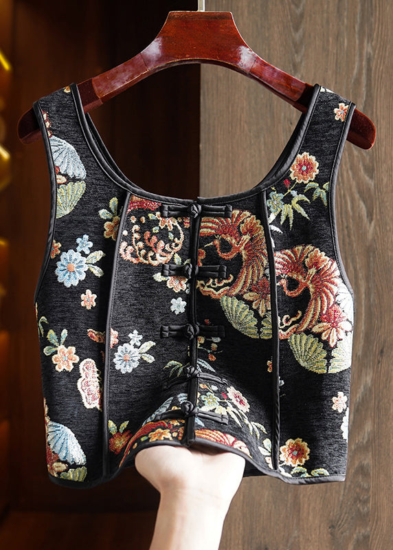 Handmade Black Embroideried Patchwork Cotton Vest Sleeveless