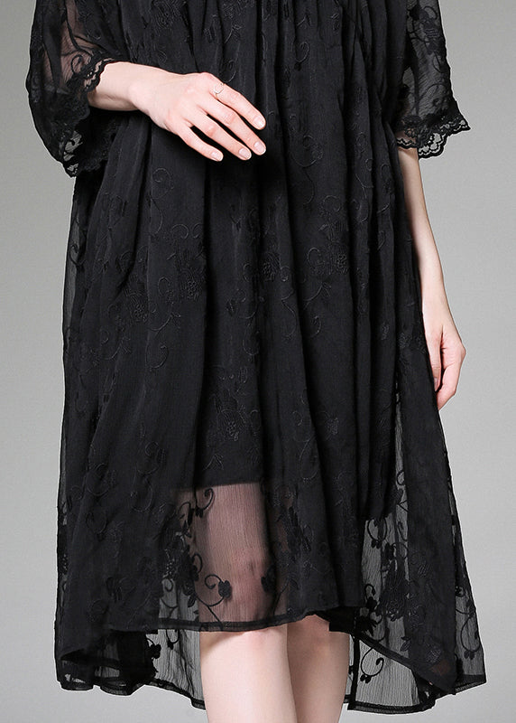 Handmade Black Embroideried Patchwork Tulle Two-Piece Set Dress Summer