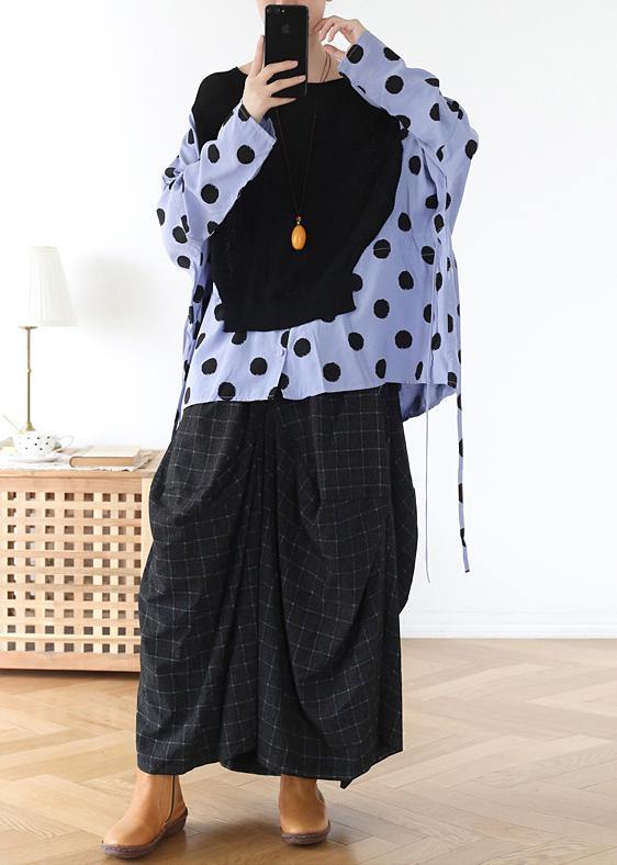 Handmade Black Patchwork Dot Linen Cotton Spring Top - Omychic