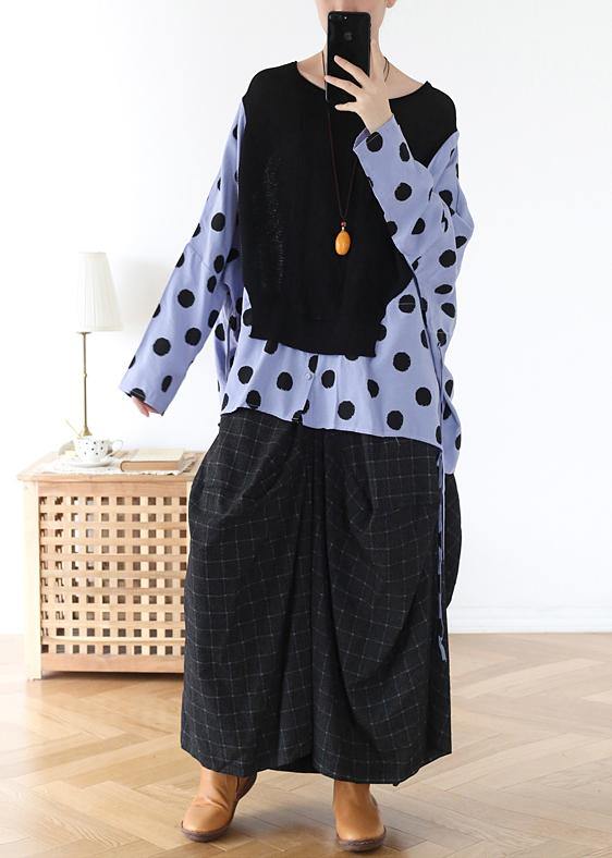 Handmade Black Patchwork Dot Linen Cotton Spring Top - Omychic