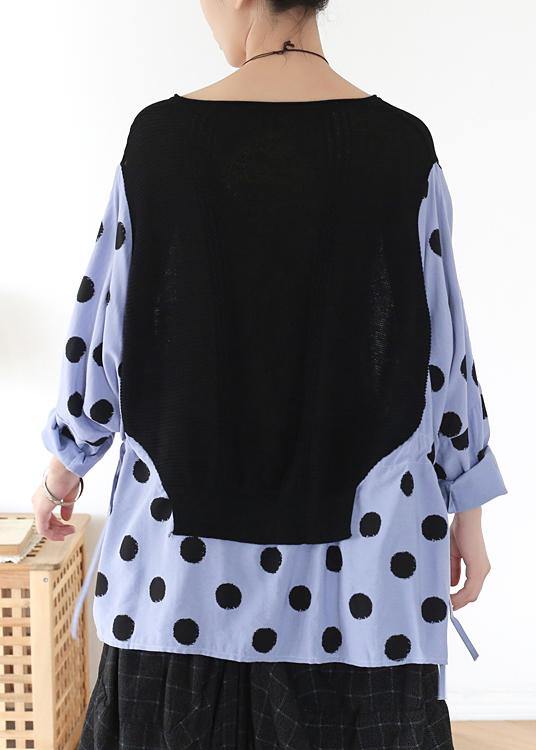 Handmade Black Patchwork Dot Linen Cotton Spring Top - Omychic