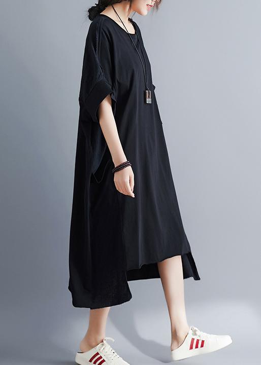 Handmade Black Pockets Cotton Linen Summer Maxi Dress - Omychic