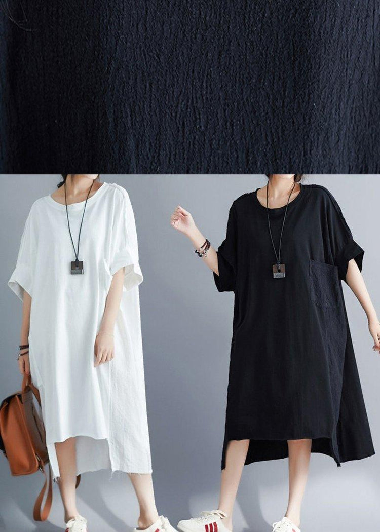 Handmade Black Pockets Cotton Linen Summer Maxi Dress - Omychic