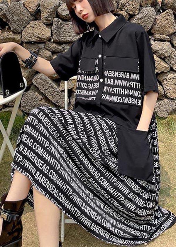 Handmade Black Pockets Graphic Pockets Summer Ankle Dress - Omychic