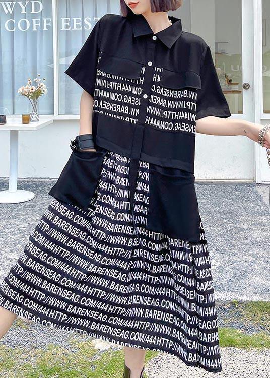 Handmade Black Pockets Graphic Pockets Summer Ankle Dress - Omychic