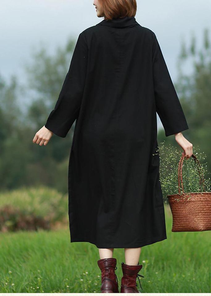 Handmade Black Quilting Dresses Patchwork Traveling Spring Dresses - Omychic