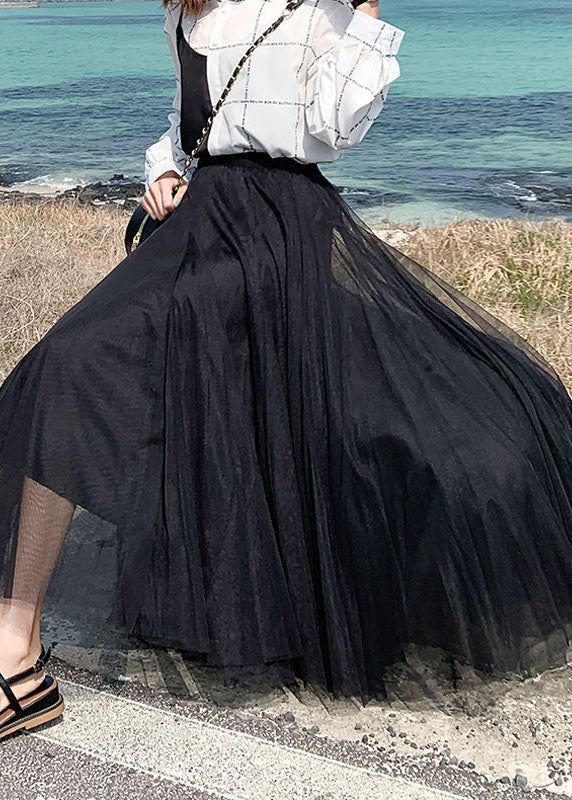 Handmade Black Wrinkled Patchwork Tulle A Line Skirts Summer