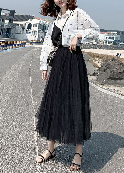 Handmade Black Wrinkled Patchwork Tulle A Line Skirts Summer