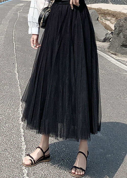 Handmade Black Wrinkled Patchwork Tulle A Line Skirts Summer