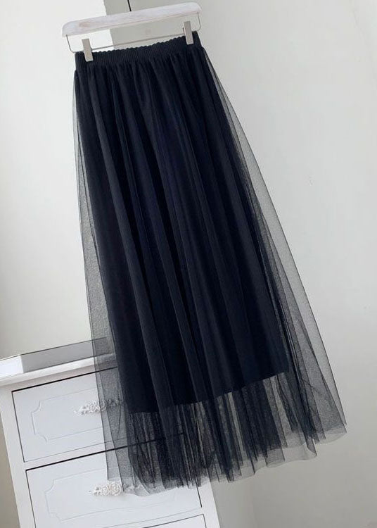 Handmade Black Wrinkled Patchwork Tulle A Line Skirts Summer