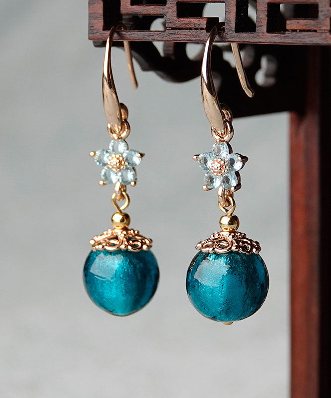 Handmade Blue Coloured Glaze Zircon Drop Earrings