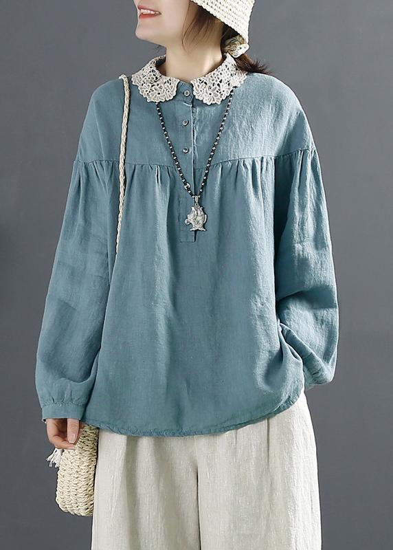 Handmade Blue Long Button Spring Top - Omychic