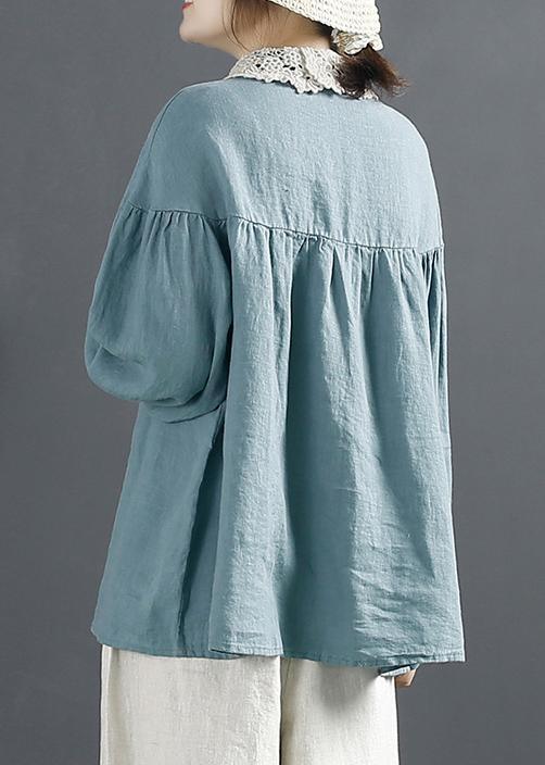 Handmade Blue Long Button Spring Top - Omychic