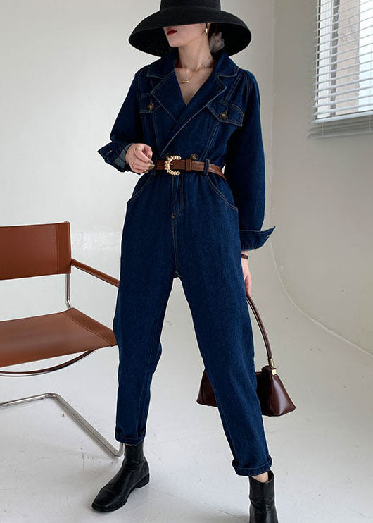 Handmade Blue Peter Pan Collar denim Jumpsuit Spring