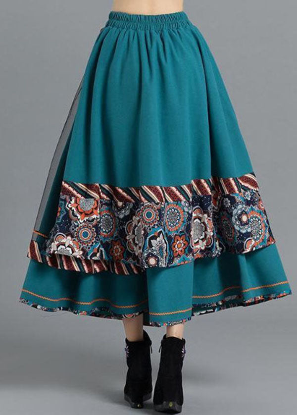 Handmade Blue Wrinkled Asymmetrical Tulle Patchwork Cotton Skirts Spring