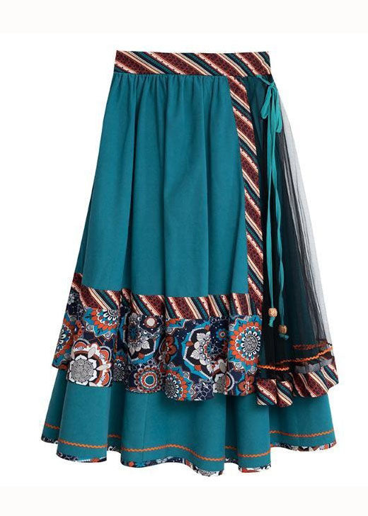 Handmade Blue Wrinkled Asymmetrical Tulle Patchwork Cotton Skirts Spring