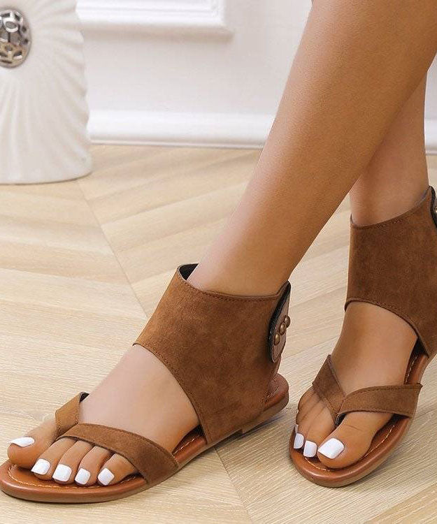 Handmade Brown Suede Splicing Rivet Walking Sandals