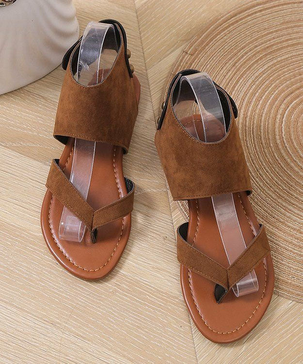 Handmade Brown Suede Splicing Rivet Walking Sandals