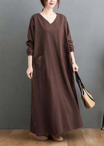 Handmade Chocolate Wardrobes V Neck Side Open Robes Spring Dresses - Omychic