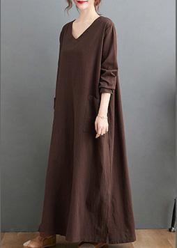 Handmade Chocolate Wardrobes V Neck Side Open Robes Spring Dresses - Omychic