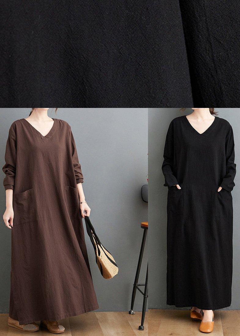 Handmade Chocolate Wardrobes V Neck Side Open Robes Spring Dresses - Omychic