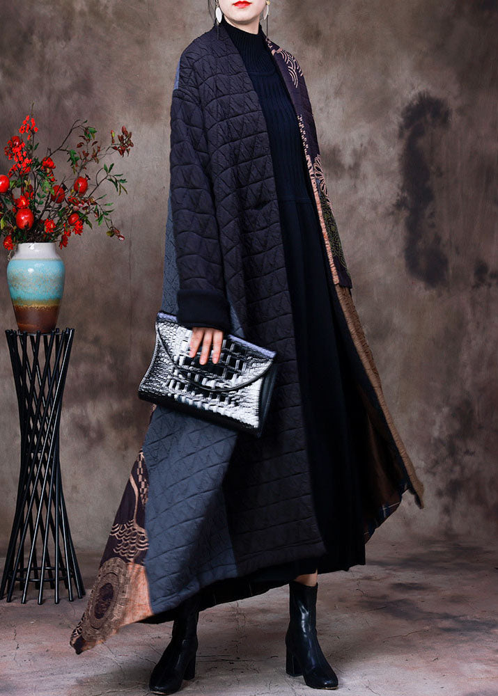 Handmade Coffee Black Asymmetrical Patchwork Fine Cotton Filled Women Winter Coats