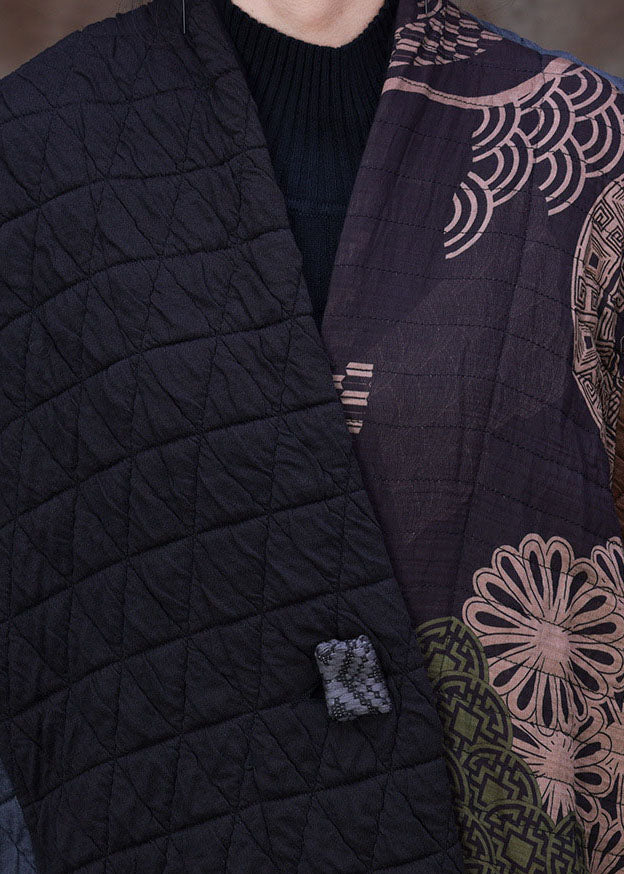 Handmade Coffee Black Asymmetrical Patchwork Fine Cotton Filled Women Winter Coats