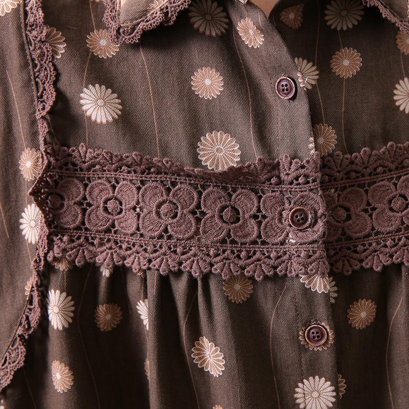Handmade Cotton dresses Omychic Women Floral Printing Spliced Midi Dress - Omychic