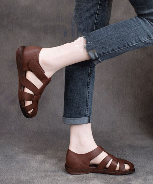 Handmade Cowhide Leather Splicing Coffee Walking Sandals