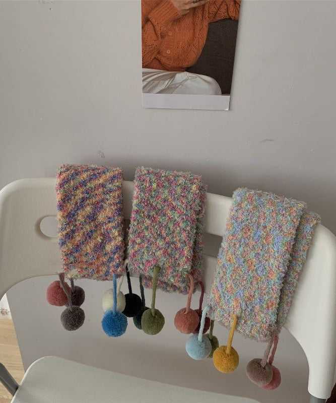 Handmade Fuzzy Ball Decorated Paitings Cashmere Crew Socks