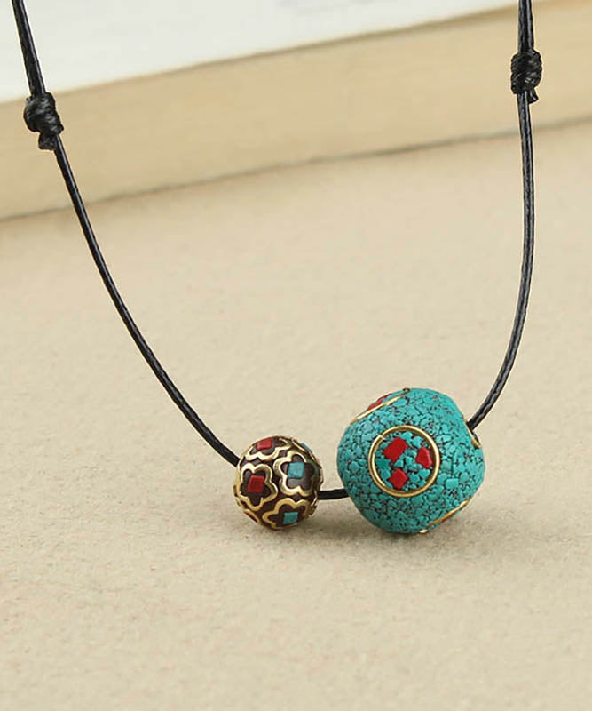 Handmade Green Copper Alloy Turquoise Ball Pendant Necklace