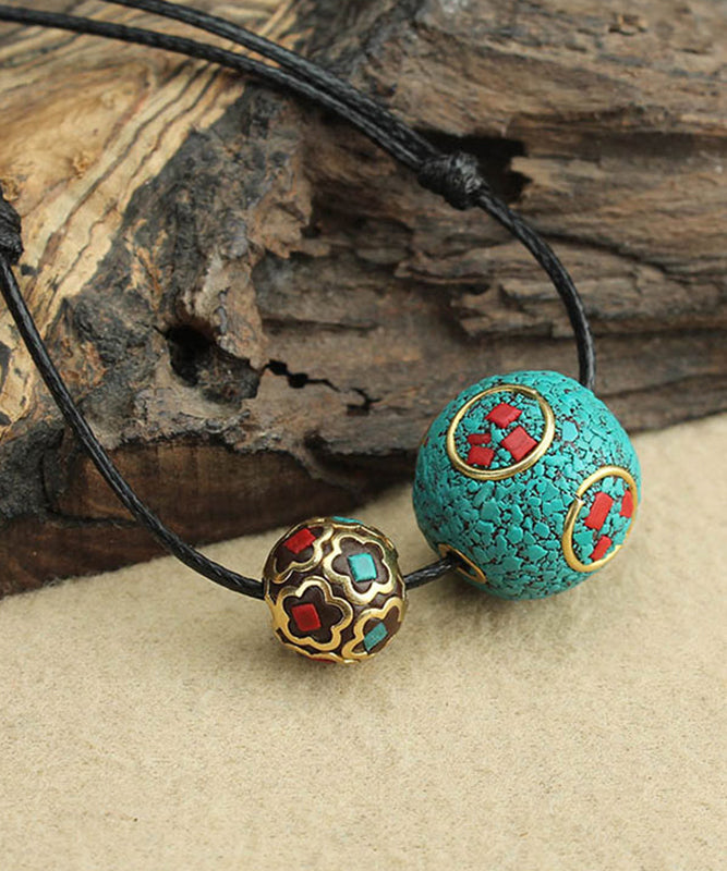 Handmade Green Copper Alloy Turquoise Ball Pendant Necklace
